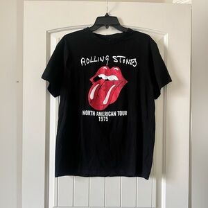 ROLLING STONES T Shirt Men's Large‎ North American Tour 1975 Graphic Black Tee